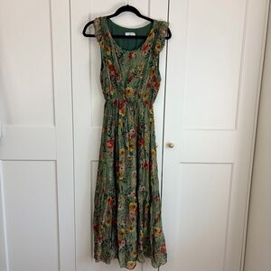 Le Ragazze Silk Blend Floral Green Maxi Dress | XL